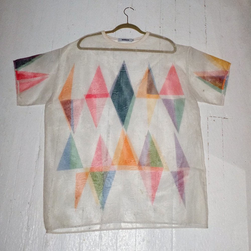 MARIOS ITALIAN DESIGNER SHEER SHIRT WITH DIAMOND PRINT